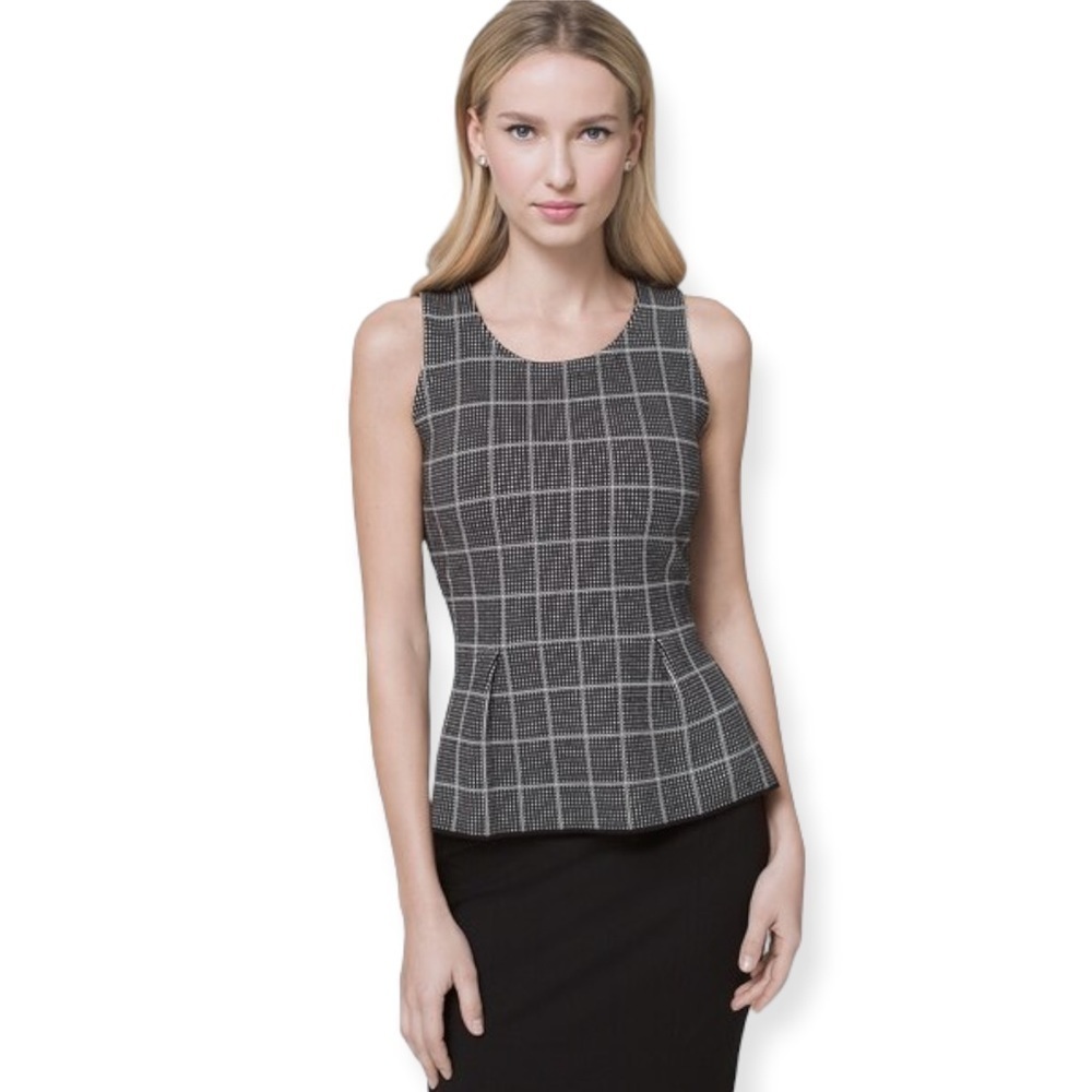 WHBM Windowpane Knit Sweater Bodice Top in Black/Ecru - Picture 2 of 15